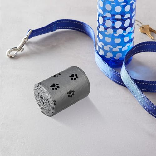 Image of Amazon Basics Pet Poop Bags with Fun Paw Print Design | Grey | 300 Count | 30 Bags x 10 Rolls | Strong and Leak-Proof | Easy to Use | Mild Jasmine Scent