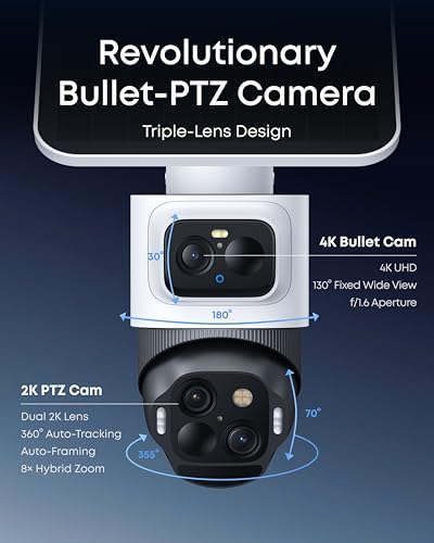 eufy Security eufyCam S4,4K Solar Camera Wireless Outdoor, Triple Lens Bullet-PTZ Cam, 360° View, 8X Auto Zoom, Al Recognition,AI Track, Color Night Vision, 0 Monthly Fee, Local Storage - Image 3
