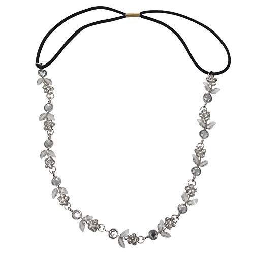 Tashido Hair Headband Elegant Elastic Headband with Rhinestones Flowers for Women - Silver