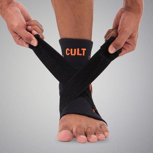 Image of CULT Ankle Support with Elastic Strap | For Ankle Pain Relief | Stretchable Ankle support for Sports | Adjustable Free Size | Black Orange