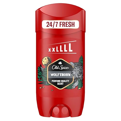 Old Spice Wolfthorn Deostick für Männer 85 ml, 24/7 Frisch bei täglicher Anwendung, lang anhaltender Duft in Parfümqualität, Schutz vor Gerüchen, 0% Aluminiumsalze, unsichtbar auf Schwarz und Weiß