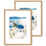 Axeman 16x20 Picture Frame with Mat for 11x14, Solid Oak Wood Poster Frame with Tempered Glass for Home Decor, Wooden 16x20inch Photo Frame for Art Photo and Prints, Set of 2, Natural