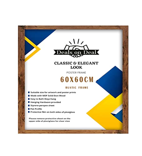 Deals on deal 60x60CM Large Square Solid Eton jigsaw puzzle Wooden Photo Picture Certificate Posters Frame Wood Wall Frames Clear plexiglass Ideal Home/Office(60x60CM (23.6" x 23.6"), RUSTIC)