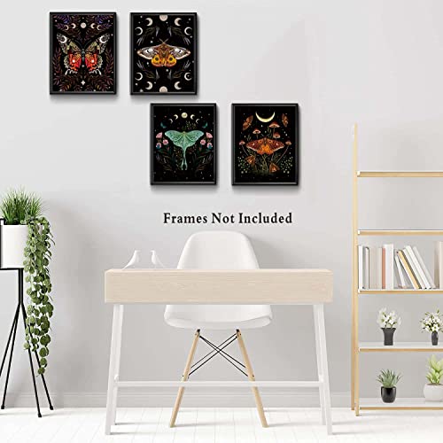 Vintage Poster Butterfly Mushroom Flower Moon And Sun Wall Art Canvas Painting Home Decor,Funny Cute Creativity Butterfly Botany Wall Art For Bathroom Bedroom Living Room Decoration, Set Of 4-(8”X10” Unframed) #TOP2