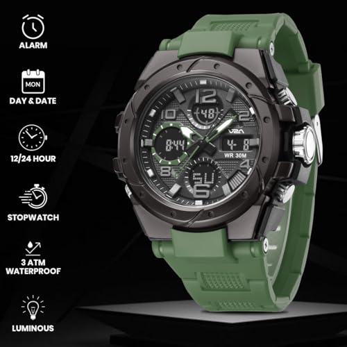Image of V2A Styrke 5110 Analog Digital Watch for Men | Hybrid Multi Display Dial | Alarm Stopwatch Day Date 12 /24 Hr | TPU Strap | 30M Water Resistant