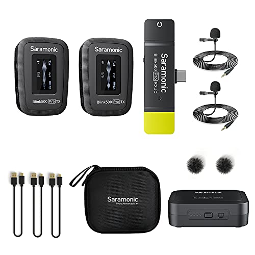 Saramonic Blink500 Pro B6 Mini Dual-Channel Stereo Wireless Microphone with Charging Case, OLED Display& 3.5mm Headphone Output with USB-C Connector Receiver for Type- C Android Smartphone MacBook PC