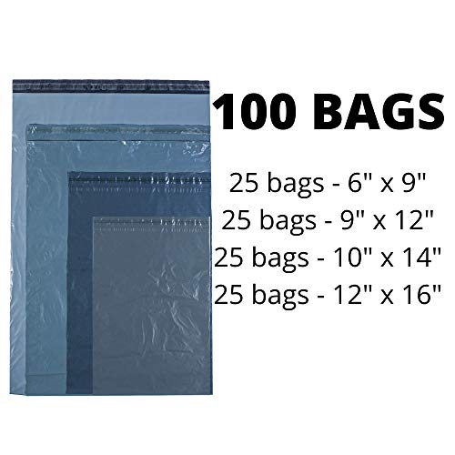 Lot de 100 enveloppes en plastique de tailles mixtes - Calzette 4 types de sacs postaux pour emballages et envois Cover