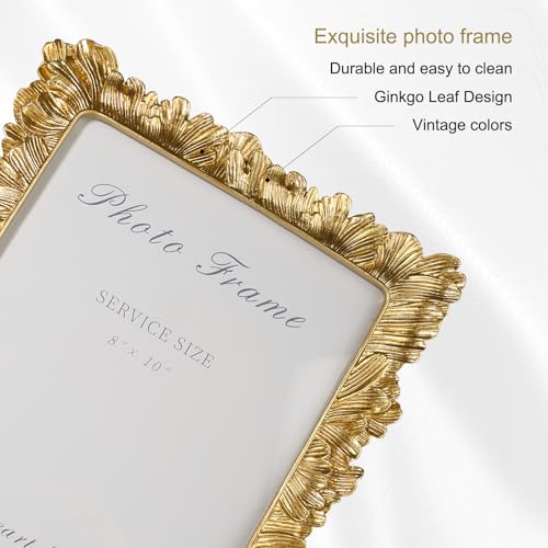 Image of 8x10 Vintage Picture Frames, Gold Picture Frame for Table Top Display and Wall Hanging Home Decor