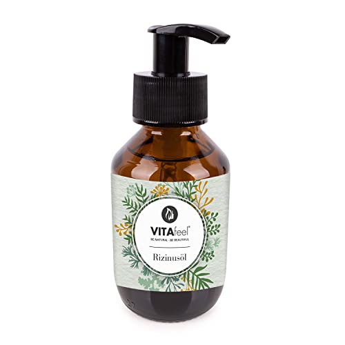 VitaFeel Rizinusöl 100 ml - 100% reines kaltgepresstes Öl, nativ Ph. Eur., Wimpern Serum, Haaröl, natürliche Haarpflege