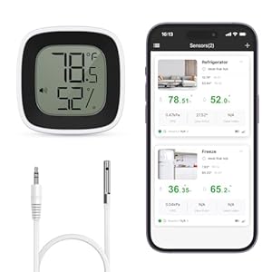 ORIA Bluetooth Refrigerator Thermometer, Freezer Thermometer Alarm, Smart Bluetooth Temperature Monitor Sensor with Data Storage Export, Calibration for Refrigerator, Home, Garden