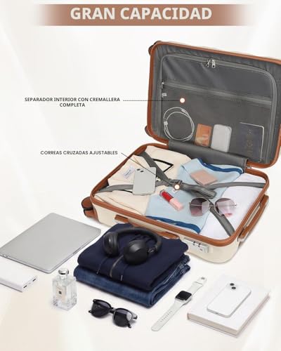 Miniatura 5 de Sea Choice Maletas De Viaje Rígidas De Abs 55cm Elegante Maleta Con Bolso Y Neceser Juego Maletas De Viaje Ligeras Con Cerradura Tsa Set 3 Piezas Con 4 Ruedas Dobles 38l, Beige Marrón