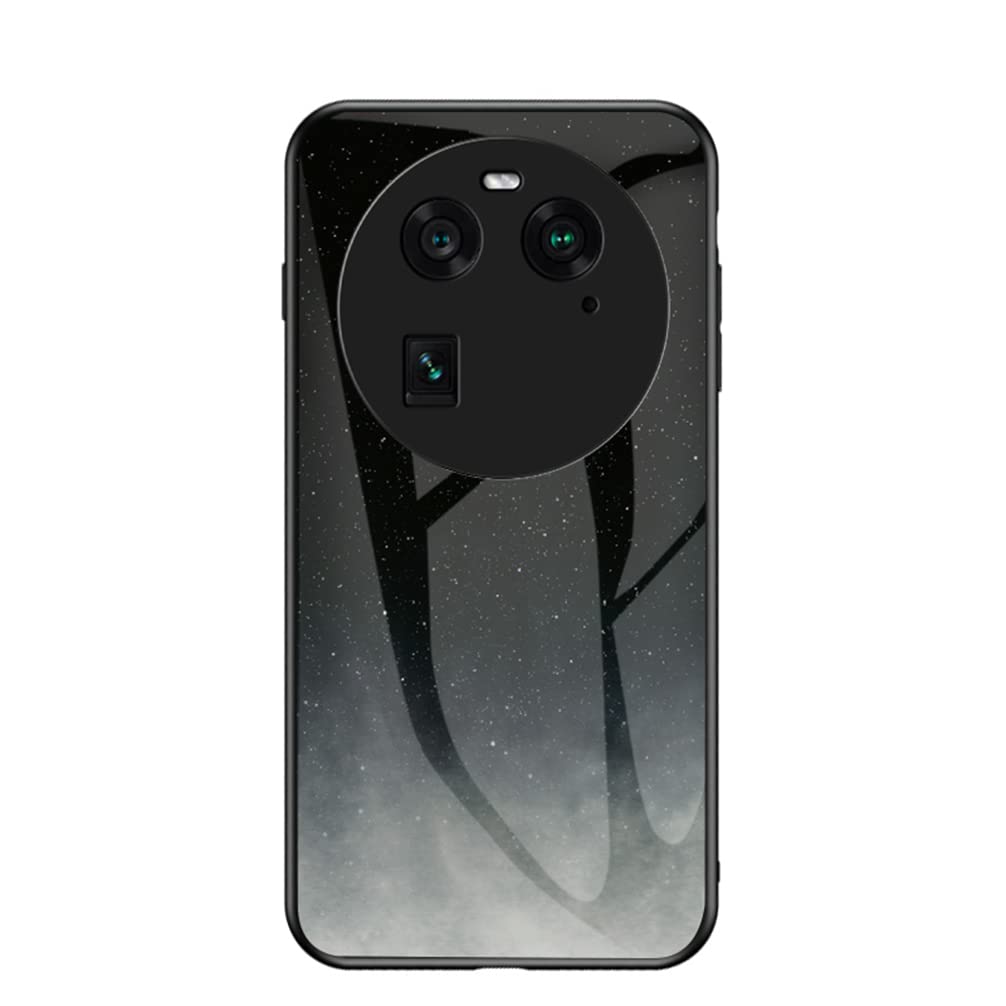 BRAND SET Custodia per Oppo Find X3 Lite Antiurto Moon Starry Sky Modello Cover Posteriore in Vetro Temperato Morbido TPU Bordo in Silicone Bumper Case Protettiva-XKYY