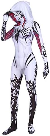 asdfasdf Gwen Stacy Cosplay Costume Into The Spider Verse Gwenom Spandex Fabric Halloween Superhero Bodysuit (Adult-M(Height:63-65 Inch), White)… …