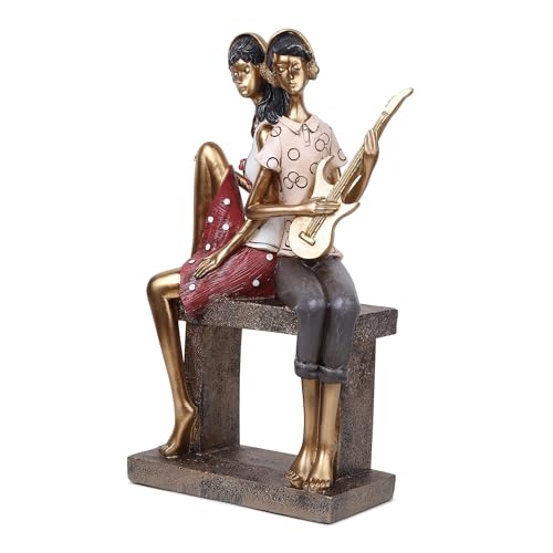 Image of ARMONIA Romantic Couple with Guitar Figurine Set | Showpiece for Home Decor| Resin Statue | Sculpture for Anniversary, Valentine's Day, Wedding & Gift Items 32cm