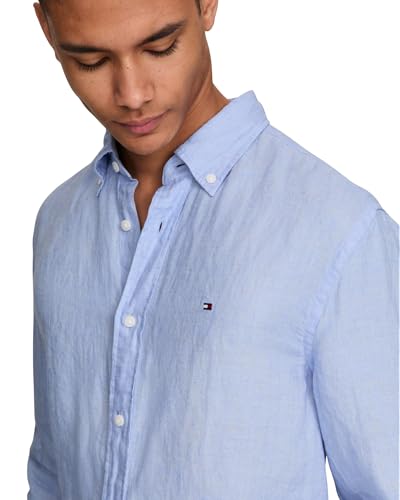 Image of Tommy Hilfiger Men's Long Sleeve Casual Linen Button Down Shirts in Regular Fit