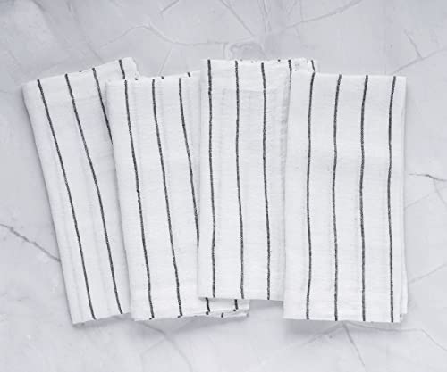 Black And White Striped Napkins - 100% Linen Napkins - Black Linen Napkins - Cloth Dinner Napkin - Machine Washable - French Striped Napkins, Farmhouse Cloth Napkin - 18 X 18 Set Of 4, Black Striped #TOP2
