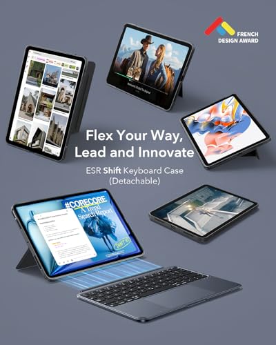 Image of ESR for iPad Air 11 Inch Case with Keyboard M4 /M3 /M2 (2026 /2025 /2024) & Air 5th /4th Gen Shift Keyboard Case, Magnetic Detachable Keyboard, Portrait /Landscape Modes, Click-Anywhere Trackpad, Dark Gray
