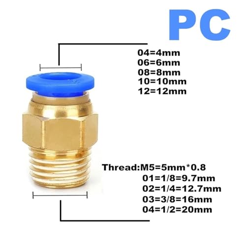 Conector de aire neumático PB de 8 mm y rosca 1/8 para tubos de sistemas industriales 3