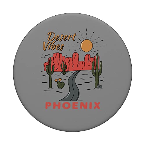 Phoenix Arizona Desert Vibes Saguaro Cactus PopSockets Swappable PopGrip, Black - Image 3