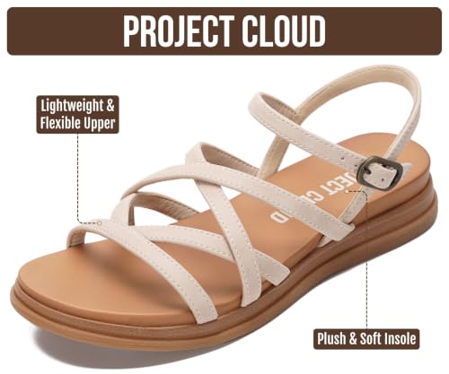 Image of Project Cloud Wedge Sandals for Women 2026 - Comfortable Soft & Plush Insole Strappy Womens Sandals with Lightweight and Non-Slip Durable Outsole (NICE)