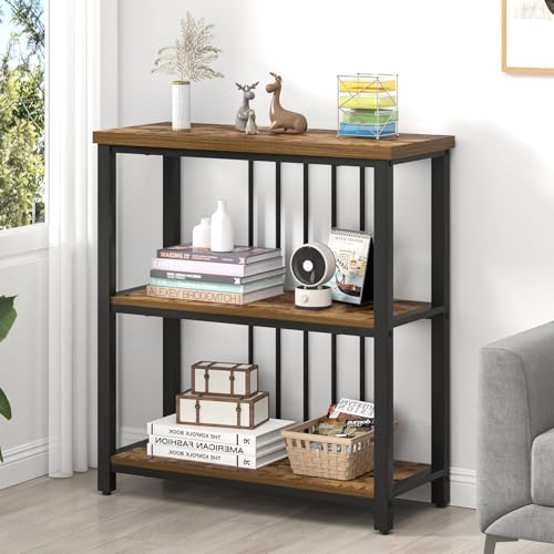 FOLUBAN 3 Tier Bookshelf, Industrial Wood and Metal Bookcase, Small