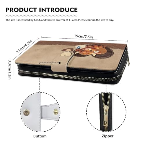 Image of COEQINE Ladies Wallets Pink Leopard Heart Black Printed Leather Phone Long Clutch Purses Check Coin Change Holder