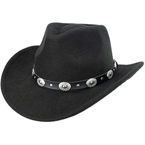 Classic Felt Wide Brim Western Cowboy & Cowgirl Hat with Buckle for Women and Men, Black, 7.25 Cover