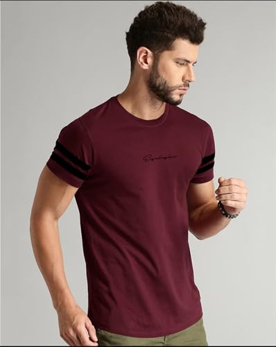Image of Noble Monk Men Regular Fit T-Shirt | Round Neck | Half Sleeve | Self Design | Casual T Shirt for Men