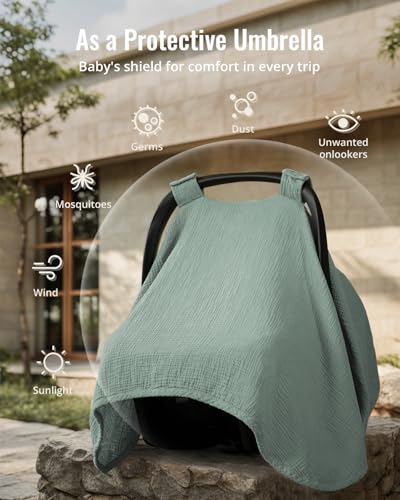 image for Blissful Diary 2-in-1 Muslin Baby Car Seat Cover, Multi-use Nursing Co