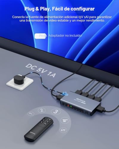 Miniatura 6 de Gana - Conmutador Hdmi 5 En 1 Salida 4k A 60hz, Conmutador Divisor Hdmi Con Control Remoto, Caja De Interruptor Hdmi 2.0 De Aluminio Para 3d, Hdcp2.2, Hdr, Compatible Con Xbox, Ps5 4 3, Fire Stick,