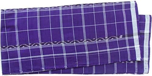 Indikart Export Odisha Sambalpuri Check Deep Blue and White Strip Open Cotton Lungi