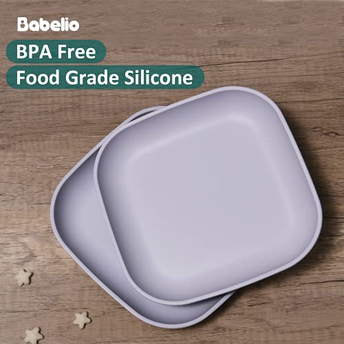 Babelio Silicone Toddler Plates, 2 Pack Undivided Baby Self Feeding Utensils, Bpa Free, Microwave, Oven And Dishwasher Safe, Soft And Durable Silicone Tray (Lilac Grey) #TOP1