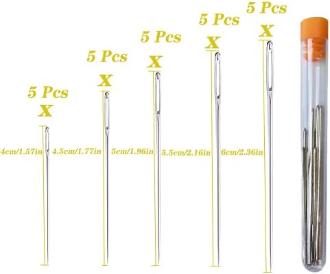 25 Pieces Big Eye Sewing Needle, 5 Sizes Sewing Needles, Hand Sewing Needle, Large Eye Stitching Kintting Stitching Needles Set