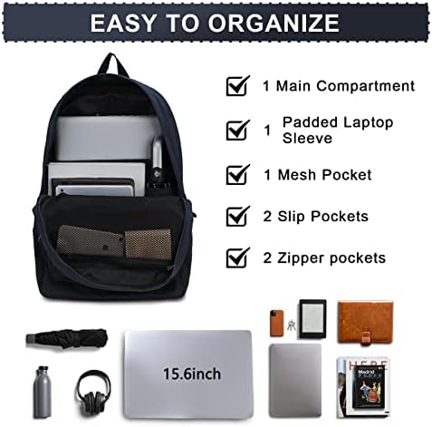 RAVUO School Backpack, Water Resistant Unisex Classic 15.6 Inch Laptop Backpack for Men and Women Casual Travel Backpack College School Bags