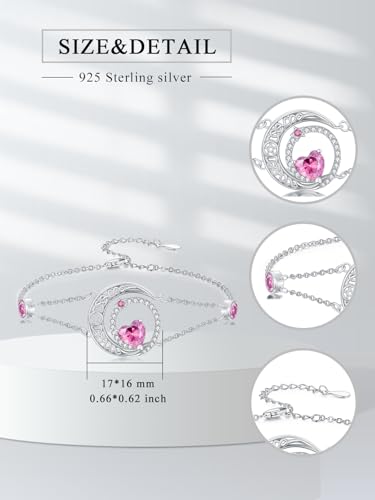 Image of Dorunmo 925 Sterling Silver Moon Heart Birthstone Anklet Bracelets for Women Best Mother's Day Birthday Jewelry for Wife Girlfriend Mom Her