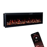 GLOW FIRE Elektrokamin Core 127 mit realistischem 3D LED-Feuer - Wand-Elektrokamin mit Heizung und Kaminfeuer, App Steuerung, Knistereffekt & Timer, max. 1800 W, 127x35x12cm