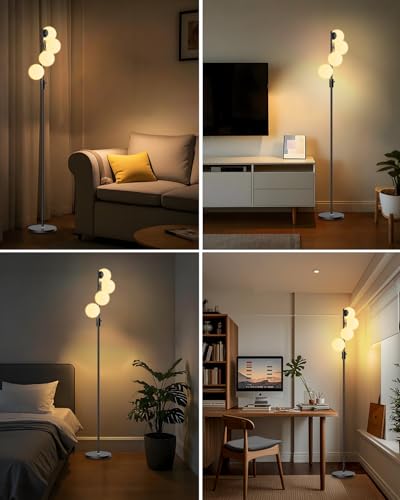 Image of Lightdot 64IN Dimmable Globe Floor Lamp, Black Standing Lamps with 4PCS 3000K Bulbs Included, Mid Century Modern Floor Lamp with 5Lbs Heavy Base for Living Room /Sofa Beside /Corner Decor