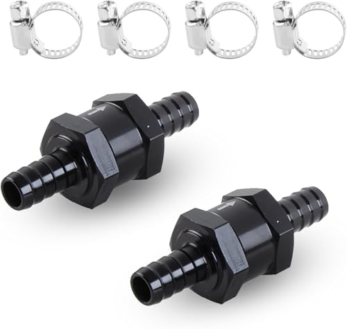 KEWAYO 2 Pièces 10mm Clapet anti-retour de carburant, clapet anti-retour en aluminium clapet anti-retour Tuyau de carburant 4 Colliers de Serrage pour L'eau...