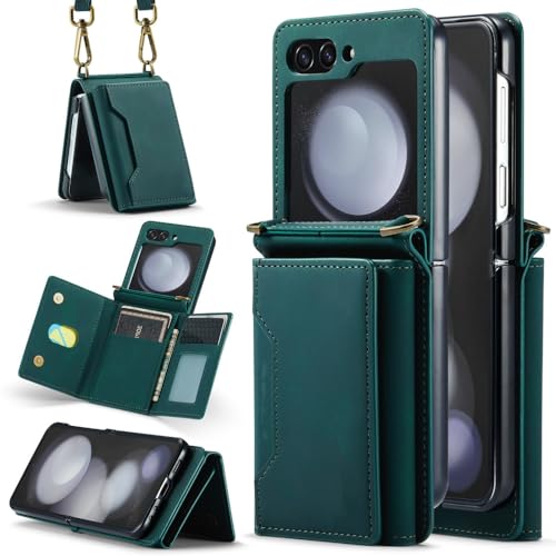Sac à main lanière pour Samsung Z Flip 4 et 5 étui portefeuille cuir vert 5G