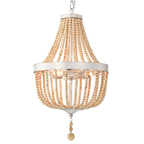 Wood Beaded Chandelier Boho Chandelier Light Fixtures Wooden Chandelier Lighting 3 Lights Farmhouse Chandelier For Bedroom #TOP13