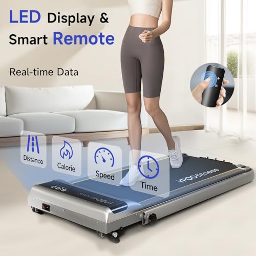 YPOO Foldable Treadmill with Incline, Walking Pad with Handle Bar 3 Level Incline, Portable Folding Treadmills for Home/Office 300 Lbs Capacity, Quiet Desk Treadmill with Remote Control & APP