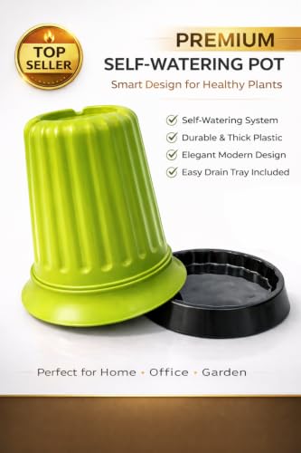 Image of TechHark GreenPlastic Plant Pots with Saucer, Ribbed Style, for Indoor and Outdoor Use, Set of 5