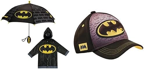 DC Comics Batman Kids Umbrella and Matching Toddler Baseball Hat for Boys Ages 4-7