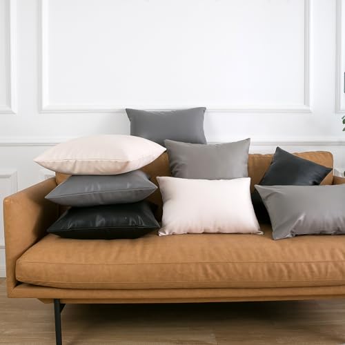 MUKA Kunstleder Kissenbezüge 2er Set Schwarze Kissenbezüge 45x45 cm Kissenhülle für Sofabetten Couch