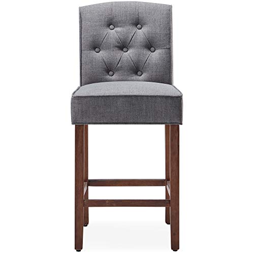 Belleze Counter Height Barstools Set Of 2, 26 Inch Modern Upholstered Tufted Fabric Dining Chairs Counter Stools With Back For Kitchen Island, Contemporary Farmhouse Style - Calila (Gray) #TOP4