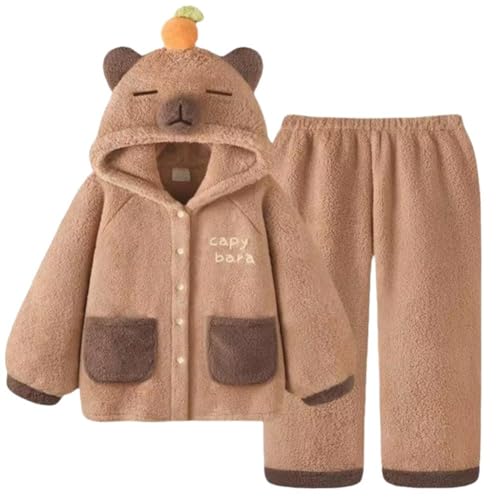 Dianzan Capybara Onesie Pyjamas, Cute Capybara Nightgown Pjs Pants Set Coral Fleece Pajamas Set Animal-printed Plush Hooded Pajamas