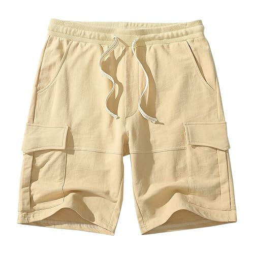 JEShifangjiusu Mens Cotton Drawstring Stretch Cargo Short Big and Tall Work Shorts Waist Knee Length Casual Shorts - Main Image