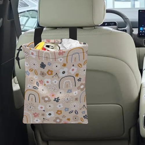 Image of Car Trash Bag Hanging Creative Floral Rainbows Car Trash Can Waterproof Garbage Bag Hanging for Car Back Seat