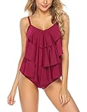 Irevial Tankinis Mujer Sexy Traje Bañador Mujer de Dos Piezas Playa Tankinis Tank Top + Bikini Briefs Swimsuit Tallas Grandes Rojo Vino, XL
