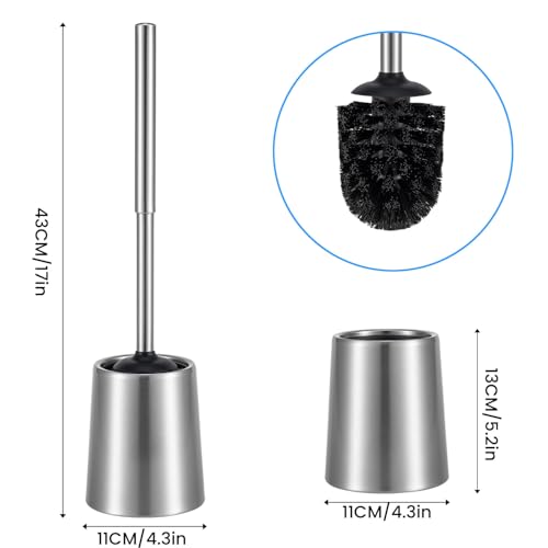Smartbin Stainless Steel Toilet Brush and Holder Toilet Brush and Cases Bathroom Bowl Cleaning Brush Double Layer Holder Long Brush Handle High Density Bristles Silver by Smartbin - Image 2